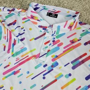 Greenside Golf Mens 2XL White AOP Color Lines Performance Stretch Polo SS